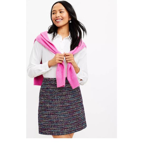 ANN TAYLOR LOFT Tweed Mini Skirt Textured Shimmer A Line Multicolor sz 8 Art - Picture 1 of 13